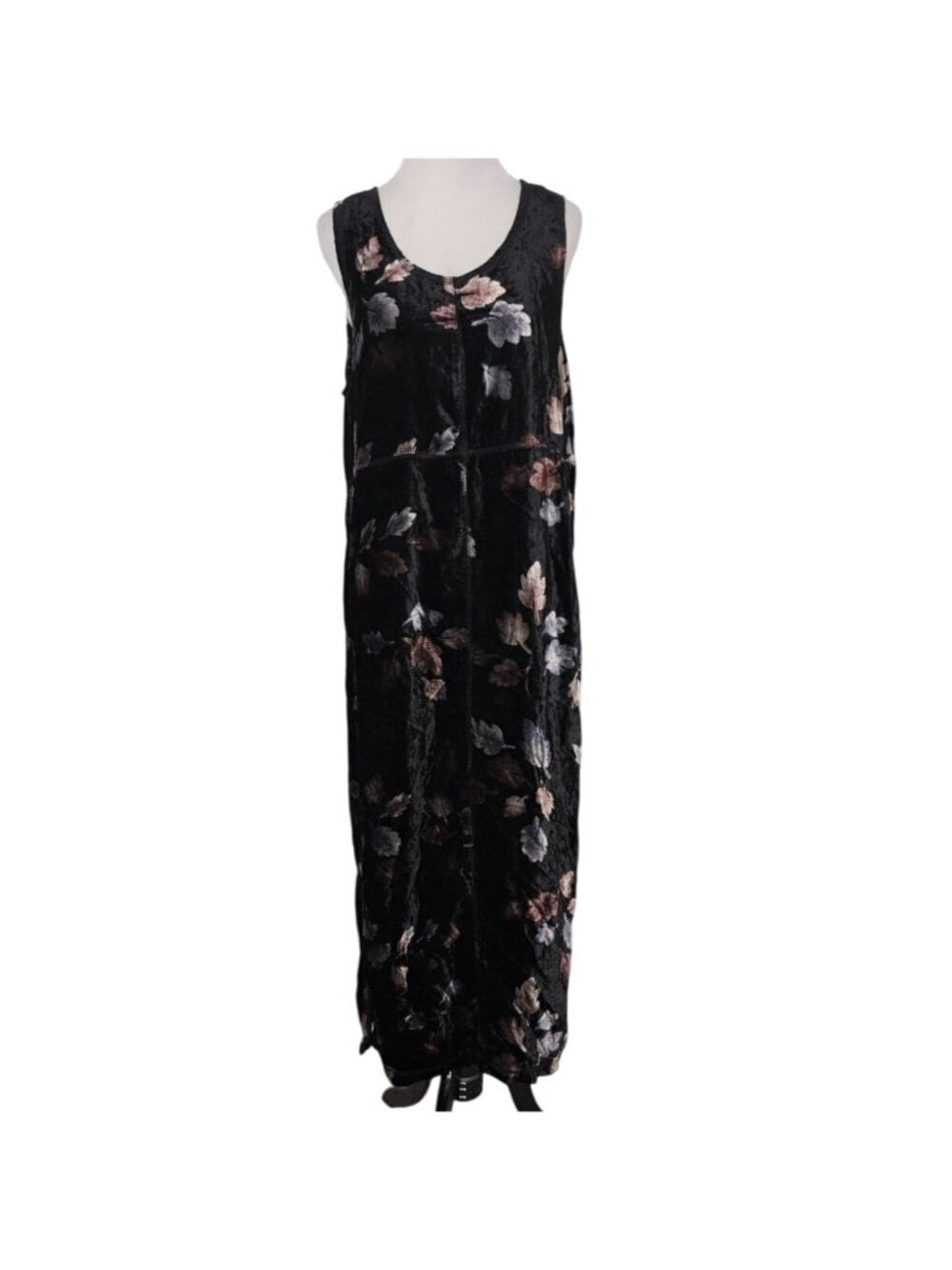 Vintage Cynthia Max Velvet Floral Maxi Dress Womens Size Large Black Sleeveless